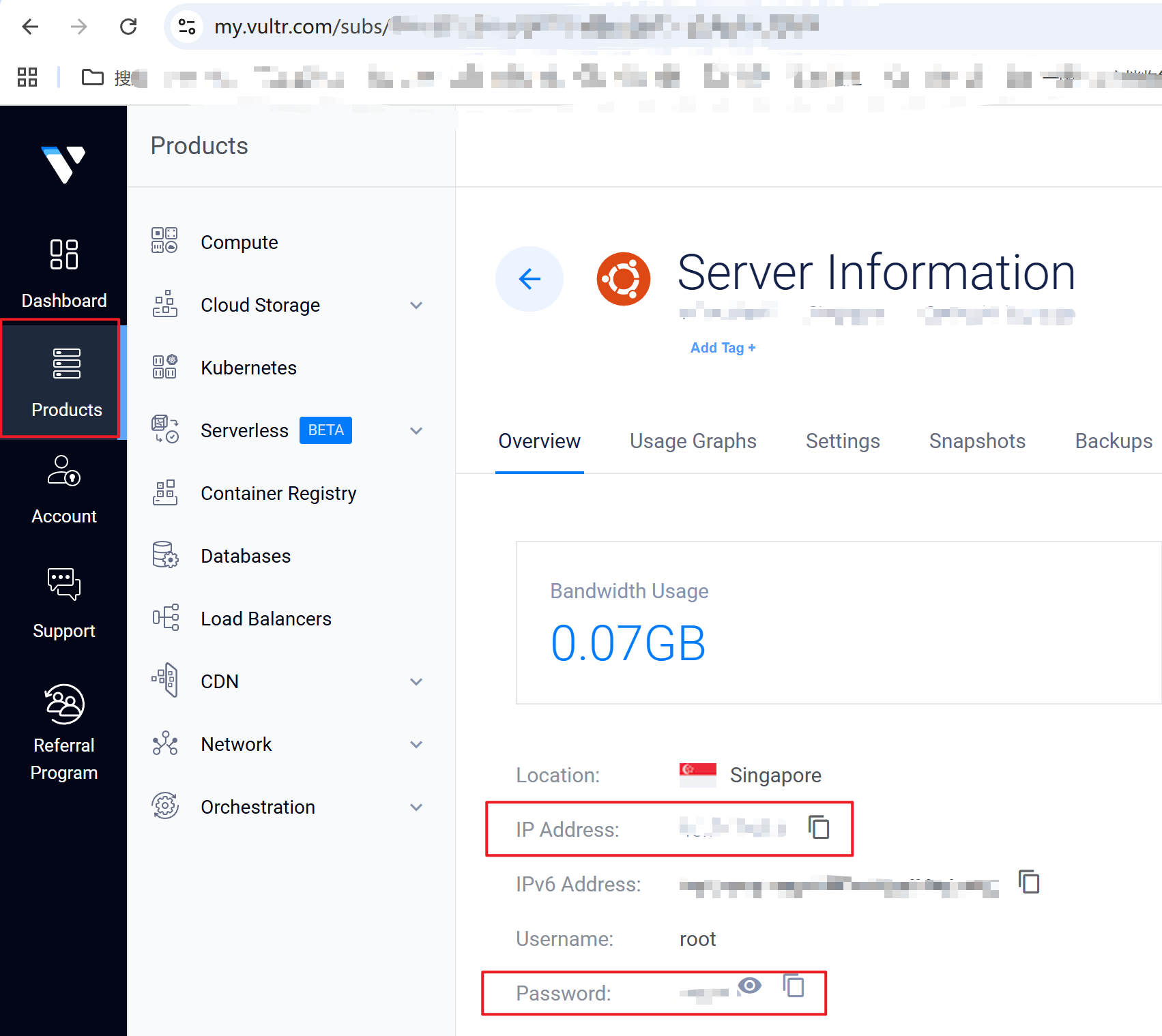 Vultr查看VPS信息
